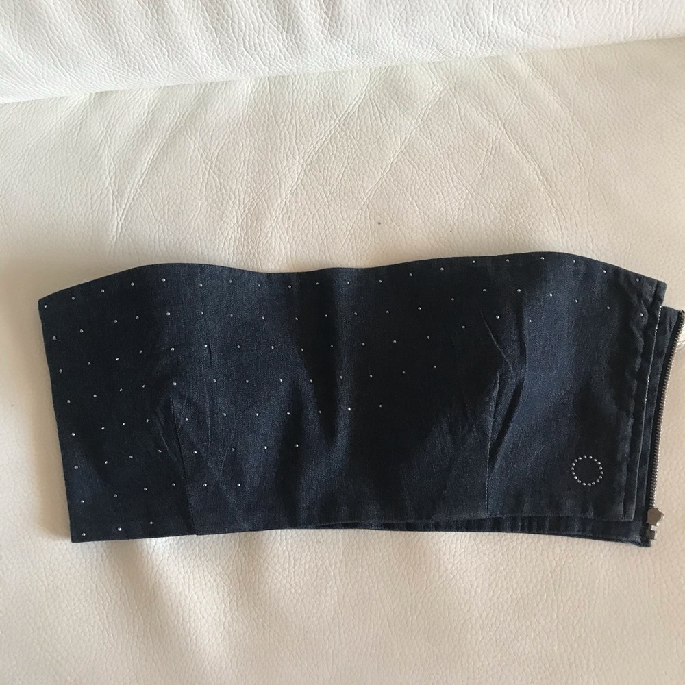 NWT Gabriele Strehle Jeans TOP beaded s40(USA s 6) ITALY.Perfect alone or under